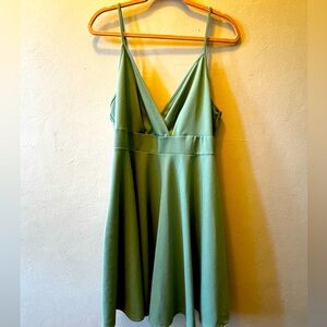 Light blue and light green Gathered waist A-line dress for summer